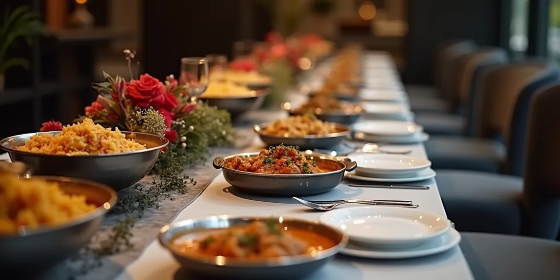 Elegant catering setup with authentic Indian dishes